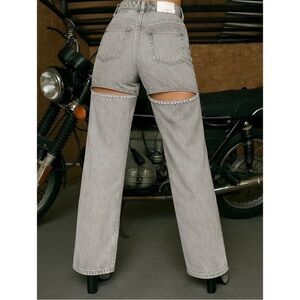 Oh Polly Women’s Gray Under-Butt Cut-Out Rhinestone Jeans